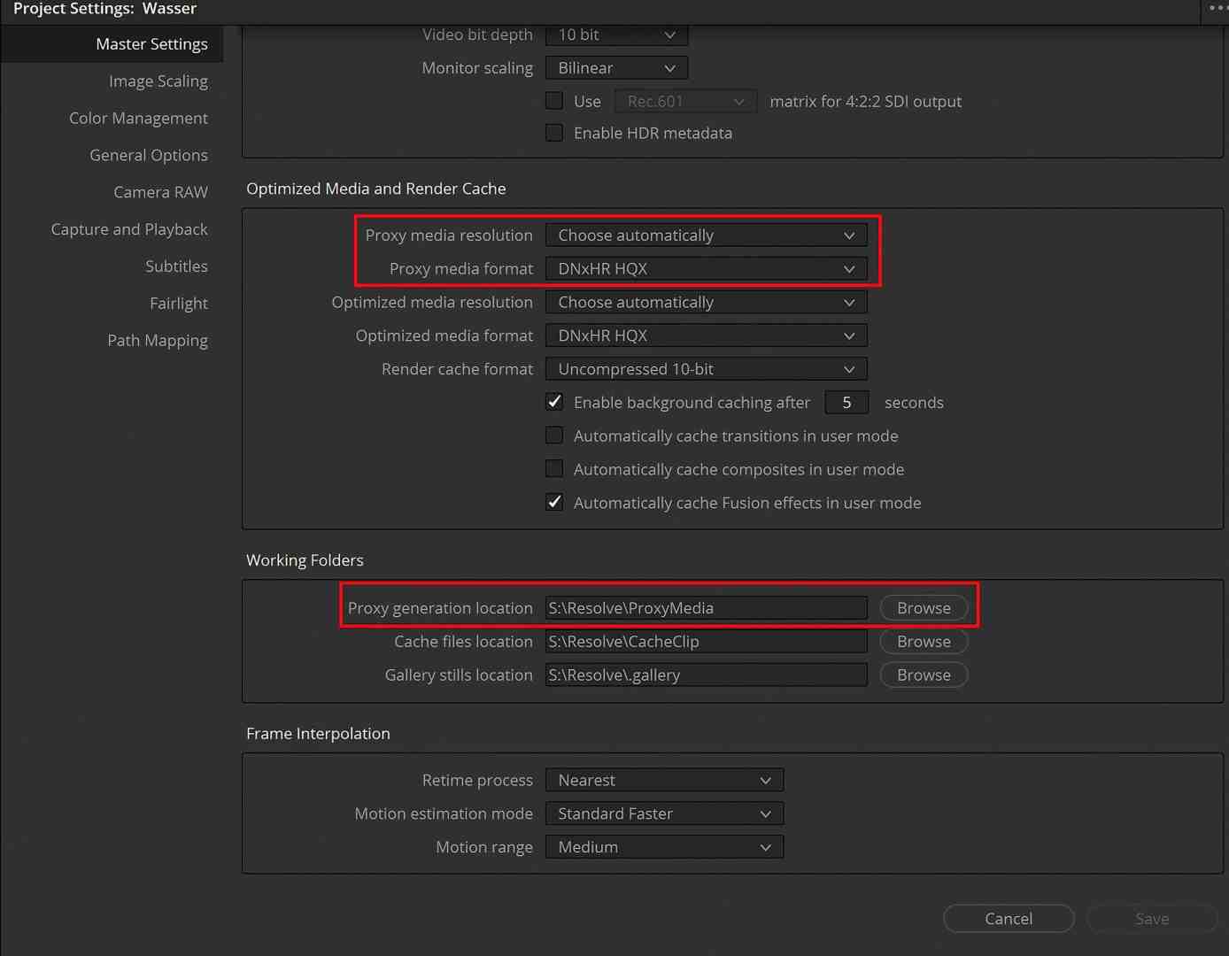 software settings for proxy media and cache locations digital production Software settings for proxy media and cache locations.