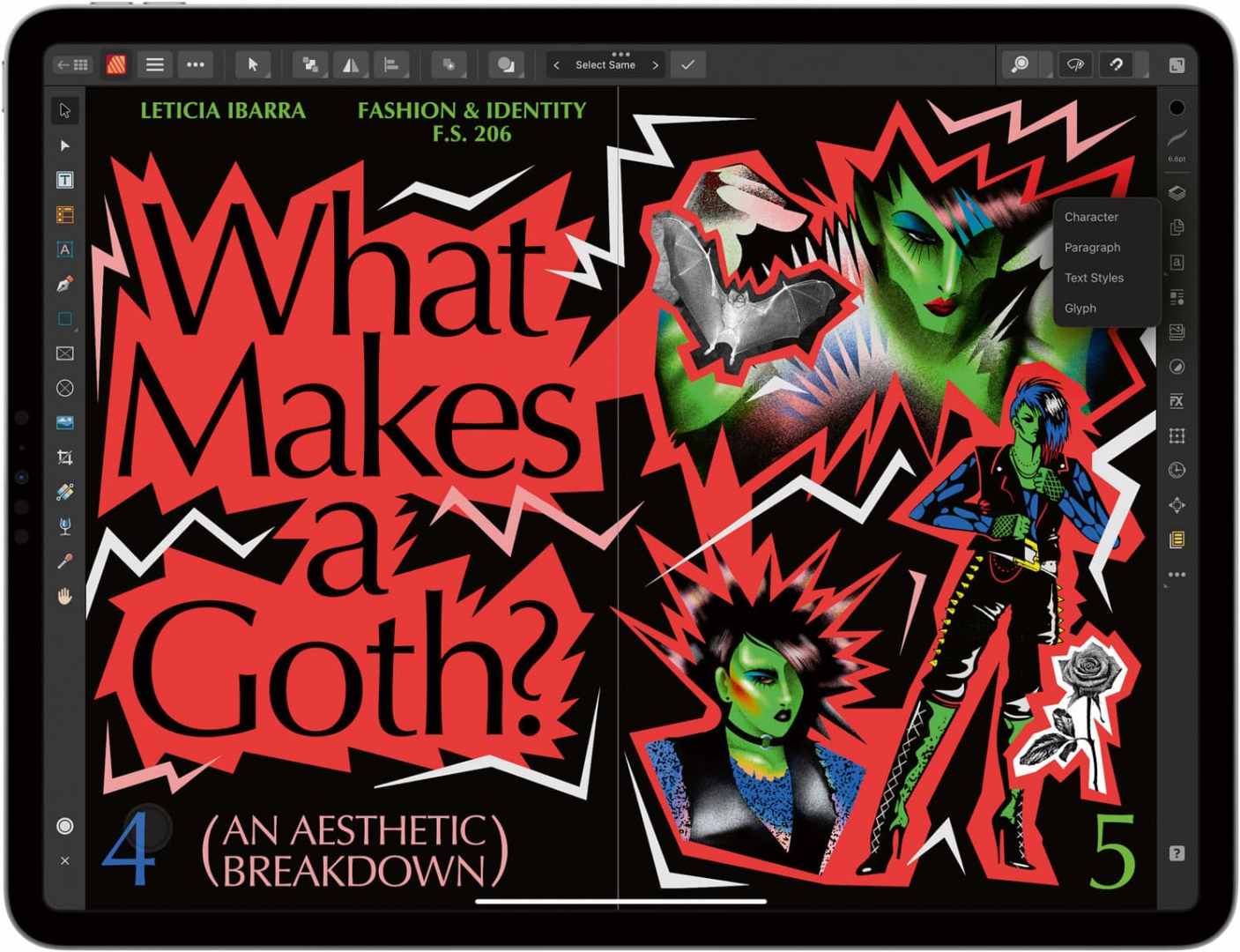 a digital artwork titled what makes a goth featuring colorful illustrations of gothic characters and motifs the design includes striking graphics and typography emphasizing the theme of goth aesthetics the number 4 and the phrase an aesthetic breakdown are prominently displayed digital production A digital artwork titled "What Makes a Goth?" featuring colorful illustrations of gothic characters and motifs. The design includes striking graphics and typography, emphasizing the theme of goth aesthetics. The number 4 and the phrase "an aesthetic breakdown" are prominently displayed.