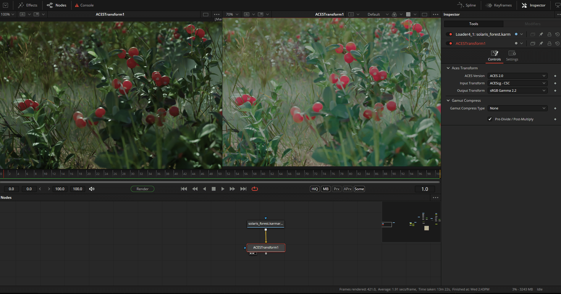 comparison of two images showing red fruits on green plants in a video editing software interface digital production Comparison of two images showing red fruits on green plants in a video editing software interface.