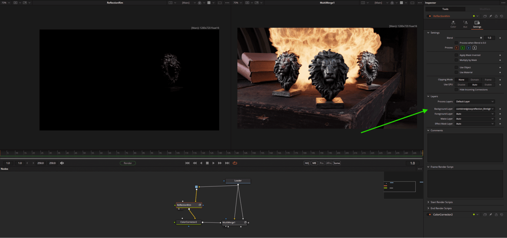 three lion sculptures on a table with flames in the background editing software interface visible digital production Three lion sculptures on a table with flames in the background, editing software interface visible