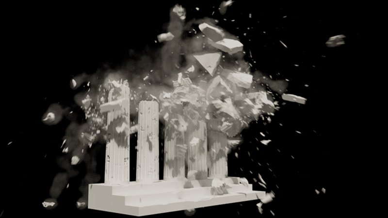 a 3d animation depicting the dramatic explosion of a structure with debris and dust particles scattering outward against a black background the scene captures the moment of destruction vividly digital production https://help.autodesk.com/cloudhelp/2026/ENU/Maya-WhatsNew/images/GUID-471453B2-7F15-48EB-8BF3-6AD735193DAA.png