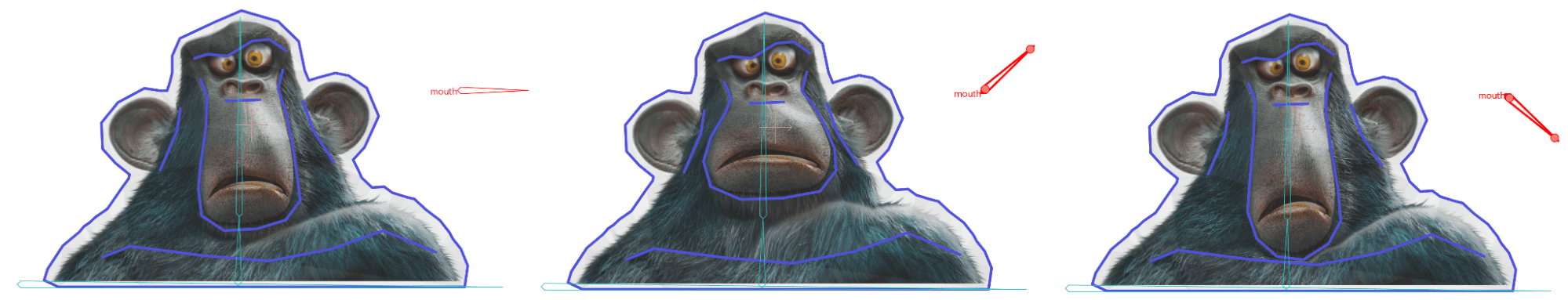 three cartoonstyle depictions of a chimpanzees face each with a slightly different expression the central figure appears serious while the figures on the left and right show variations in eyebrow positioning giving the impression of changing emotions digital production https://cdn.shopify.com/s/files/1/0552/8741/4966/files/image62.png?v=1762773703