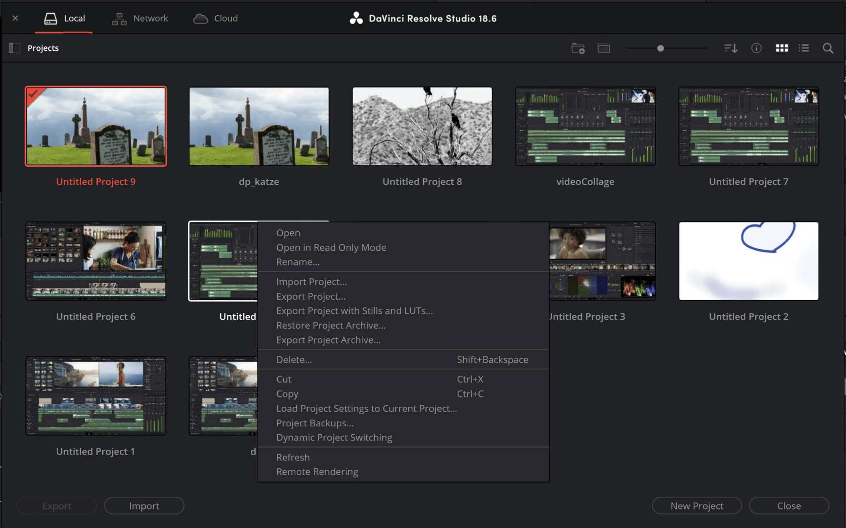 projekt digital production Der Projekt Manager von Davinci – erscheint zum Start des Programmes – ist eine Datenbank zur Verwaltung von DaVinci-Projekten. Hier können vorhandene Projekte aufgelistet, verwaltet, sortiert, umbenannt oder z.B. Project Settings von einem Projekt auf ein anderes übertragen werden.