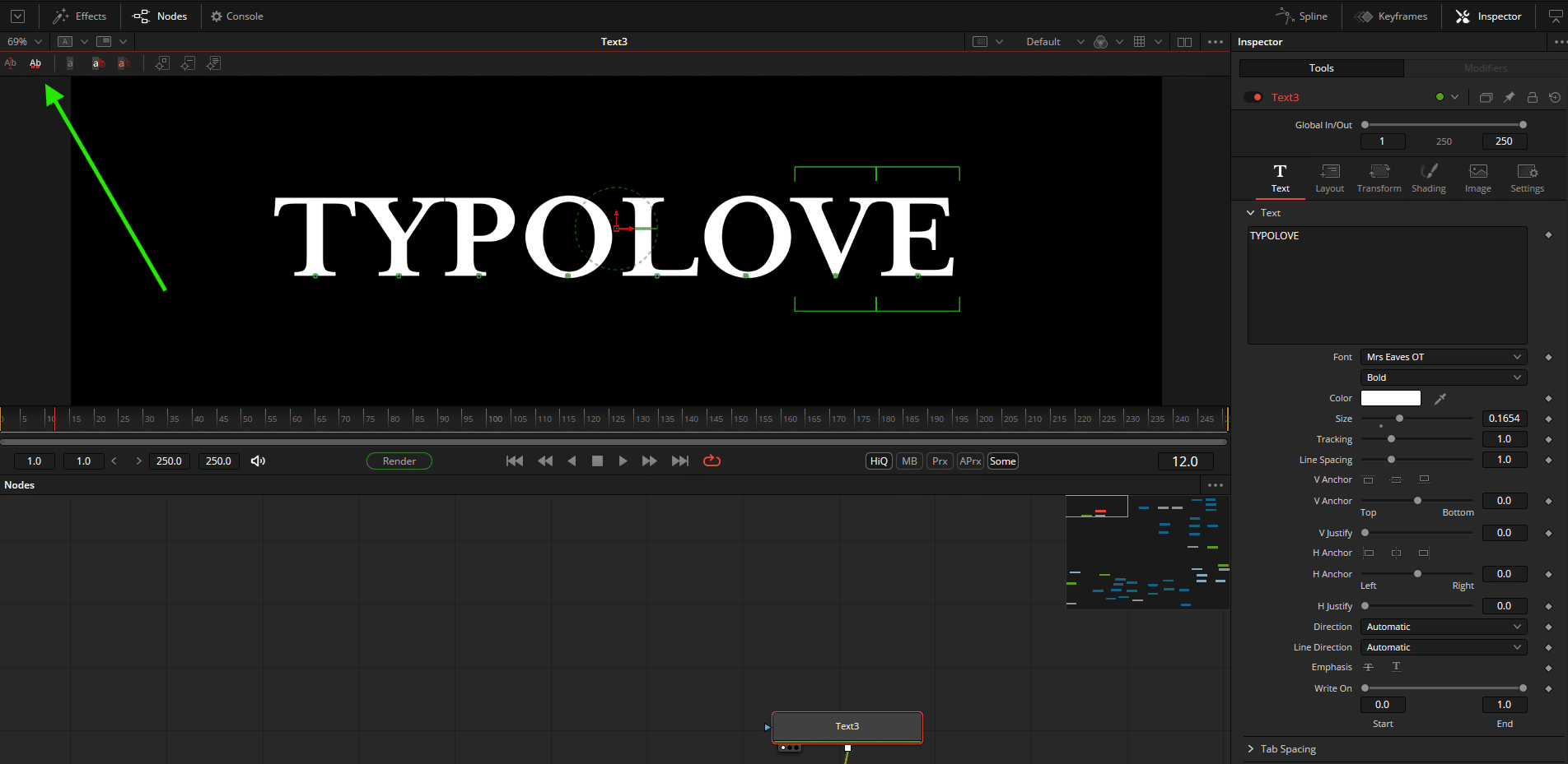 text editing interface displaying typolove in white on a black background with editing tools visible digital production Text editing interface displaying 'TYPOLOVE' in white on a black background with editing tools visible.