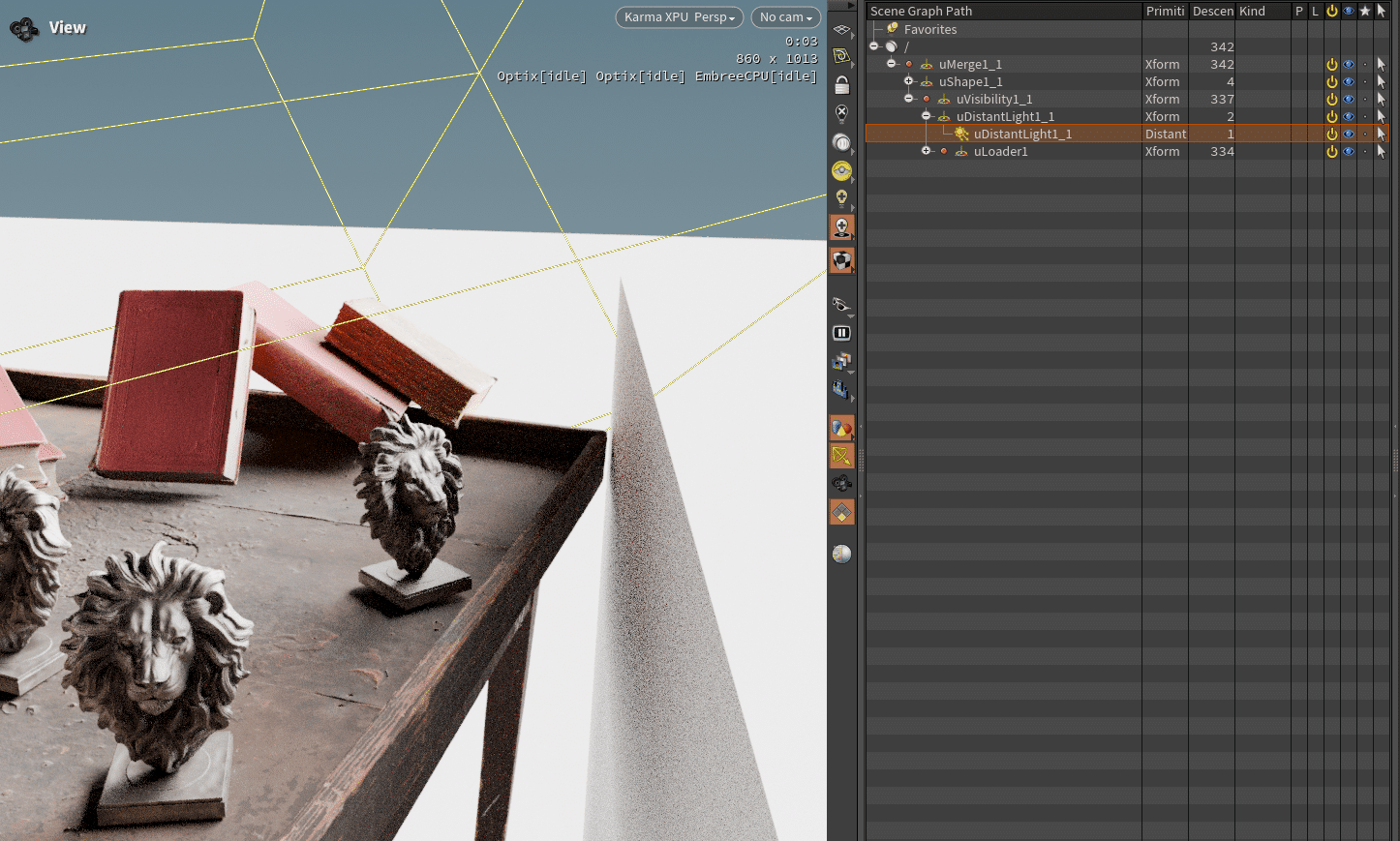 3d rendering of a table with lion sculptures and books digital production 3D rendering of a table with lion sculptures and books